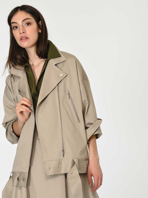 Fermuar Ve Kemerli Rengi Ceket Taş - 4