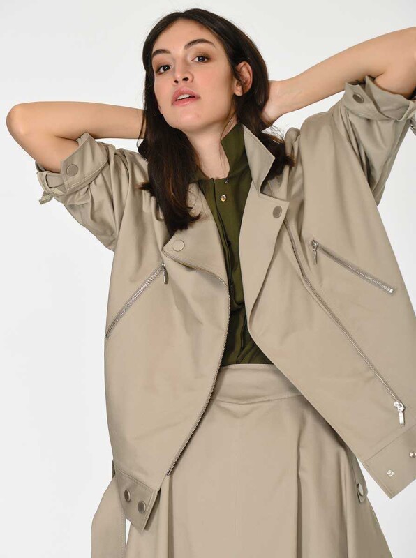 Fermuar Ve Kemerli Rengi Ceket Taş - 3