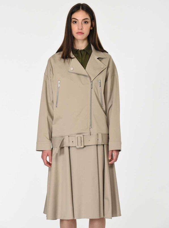 Fermuar Ve Kemerli Rengi Ceket Taş - 1