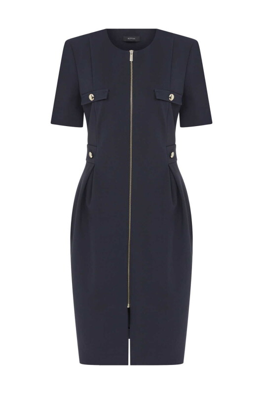  Fermuarlı Abiye Elbise Lacivert - 4