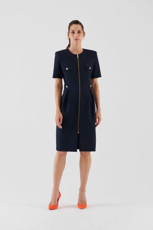  Fermuarlı Abiye Elbise Lacivert - 1