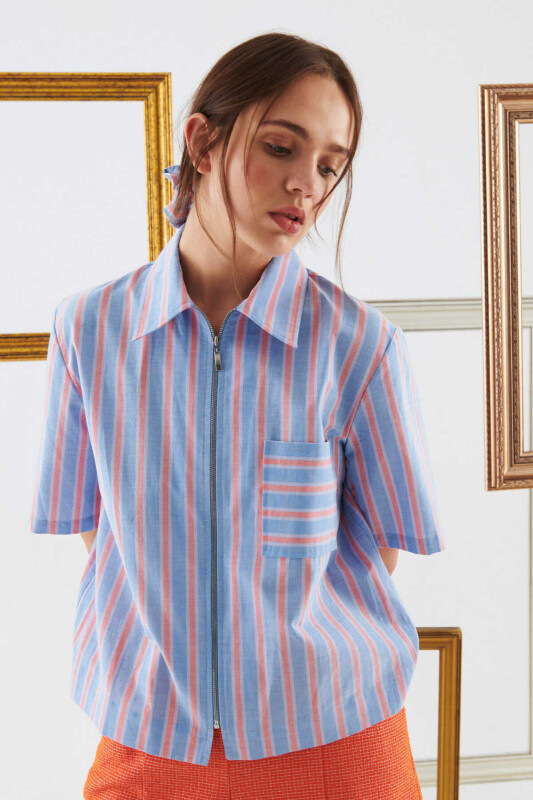 Fermuarlı Desenli Kadın Gömlek Standart Renk - 2