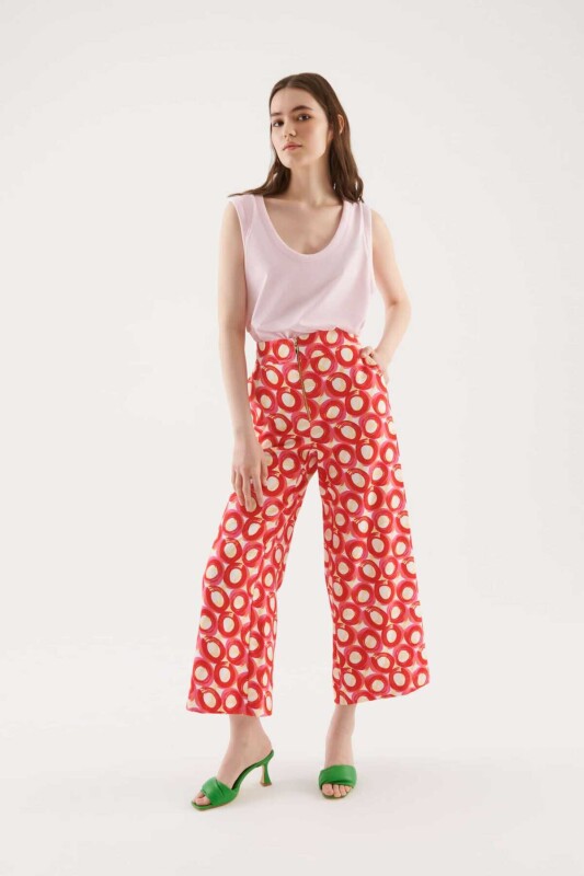 Fermuarlı Desenli Kadın Pantolon Standart Renk - 3