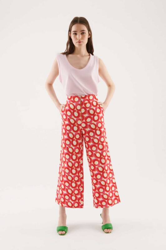 Fermuarlı Desenli Kadın Pantolon Standart Renk - 1