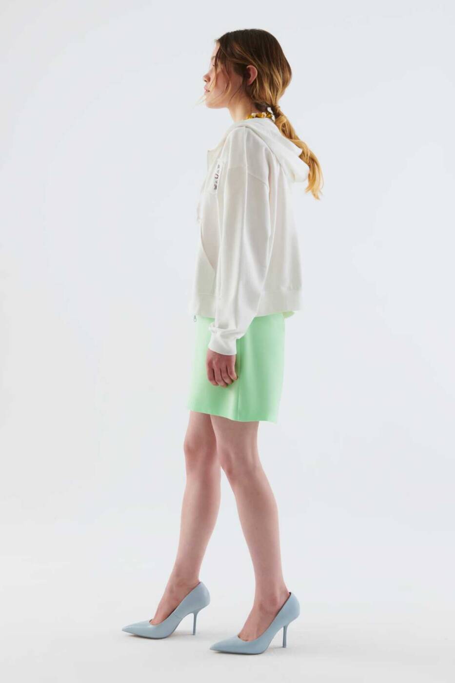  Fermuarlı Desenli Sweatshirt Ekru - 3