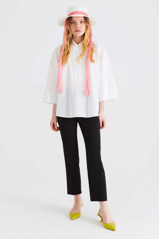 Fermuarlı Kadın Gömlek Beyaz - 1