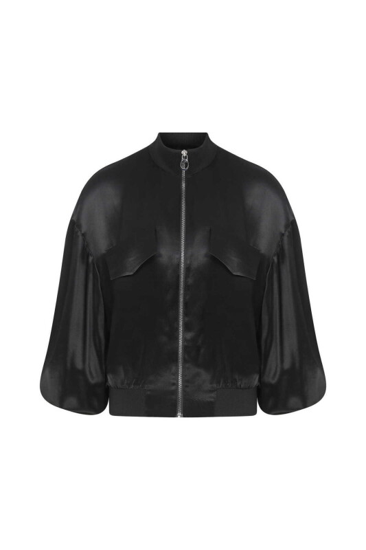  Fermuarlı Kadın Mont Siyah - 4