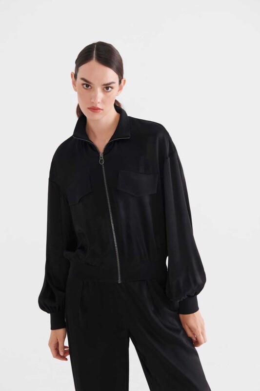  Fermuarlı Kadın Mont Siyah - 1