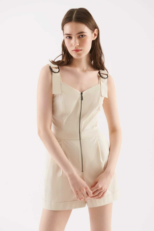 Fermuarlı Kadın Tulum Bej - 1