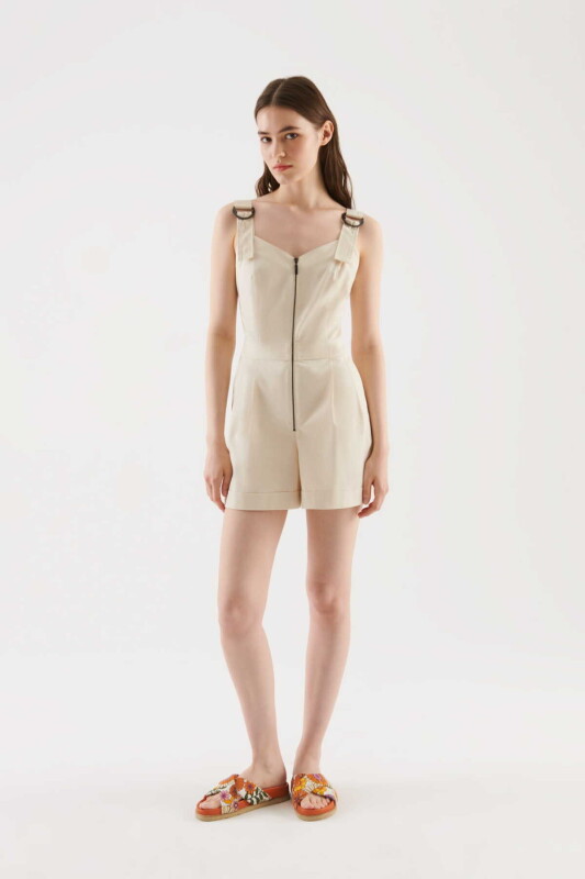 Fermuarlı Kadın Tulum Bej - 3