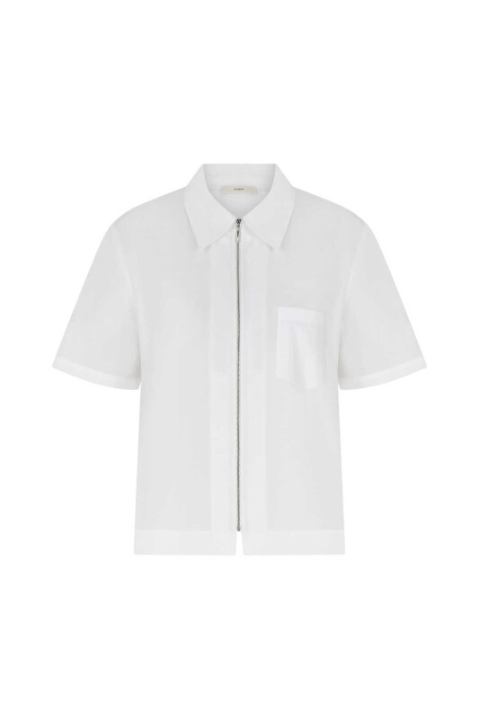 Fermuarlı Kısa Kollu Kadın Gömlek Beyaz - 4