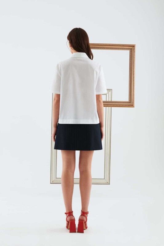 Fermuarlı Kısa Kollu Kadın Gömlek Beyaz - 2