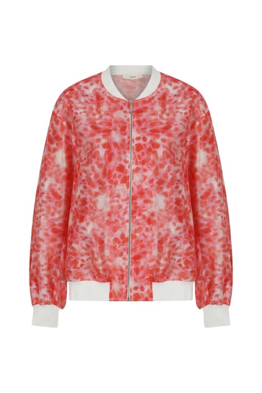 Fermuarlı Lastikli Desenli Kadın Mont Standart Renk - 4