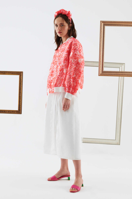 Fermuarlı Lastikli Desenli Kadın Mont Standart Renk - 3