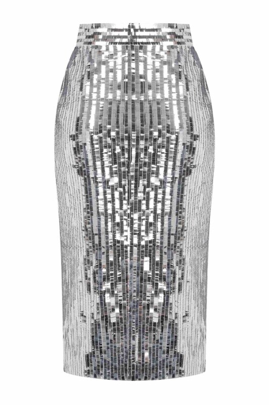 Fermuarlı Pullu Etek Gümüş - 5