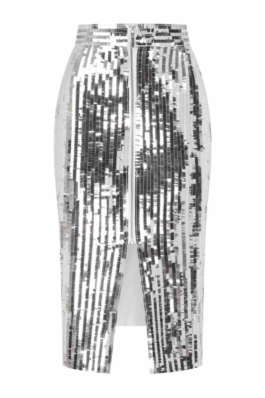 Fermuarlı Pullu Etek Gümüş - 4