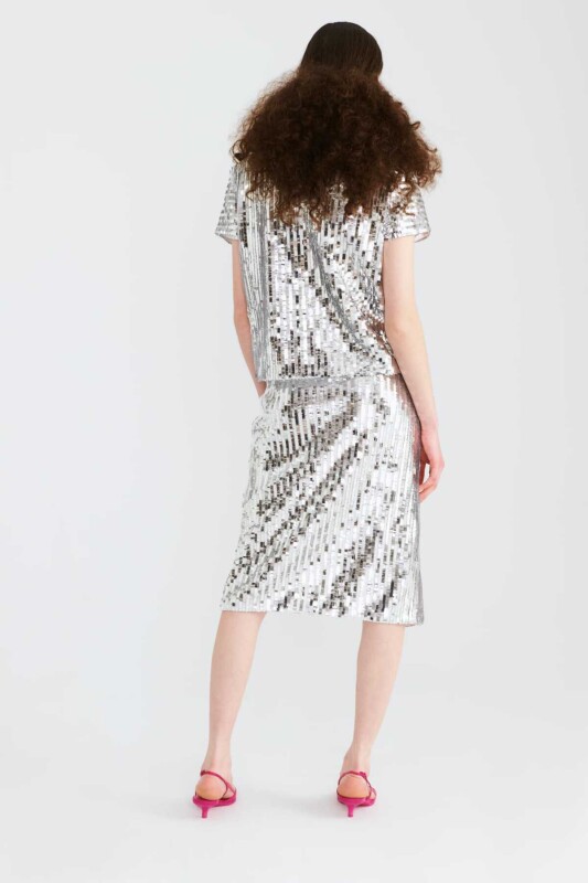 Fermuarlı Pullu Etek Gümüş - 2