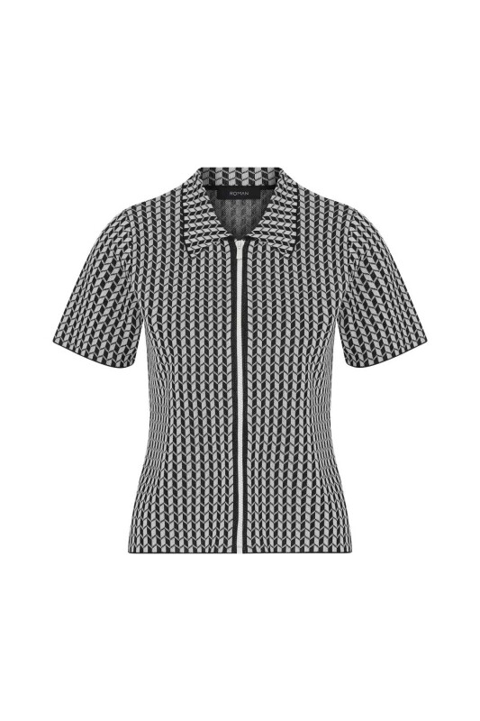 Fermuarlı Triko Kadın Hırka Siyah-Beyaz - 4