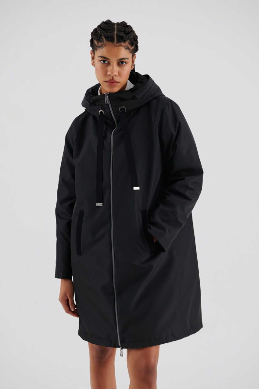  Fermuarlı Uzun Mont Siyah - 1