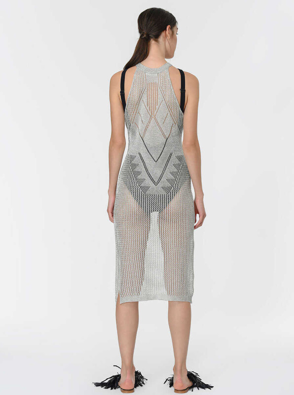 Fileli Triko Elbise Gümüş - 2