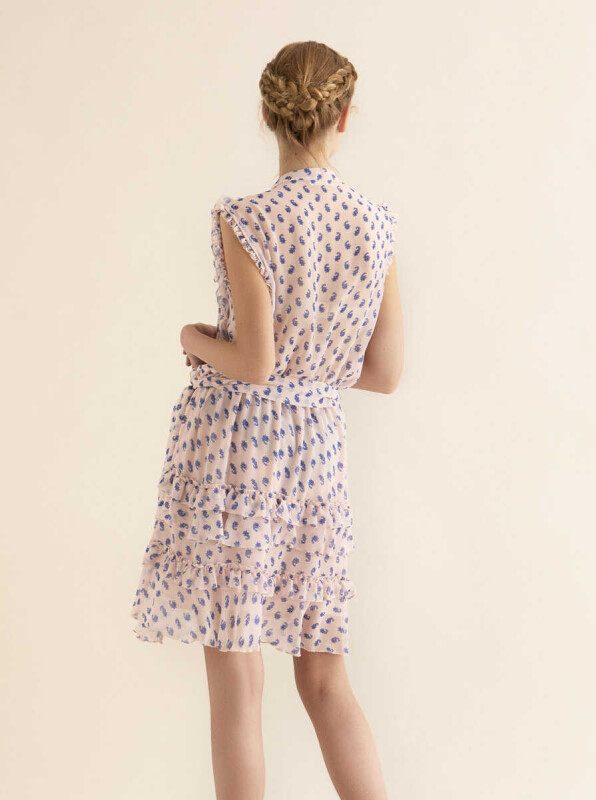 Fırfır Detaylı Desenli Günlük Elbise Pembe - 2