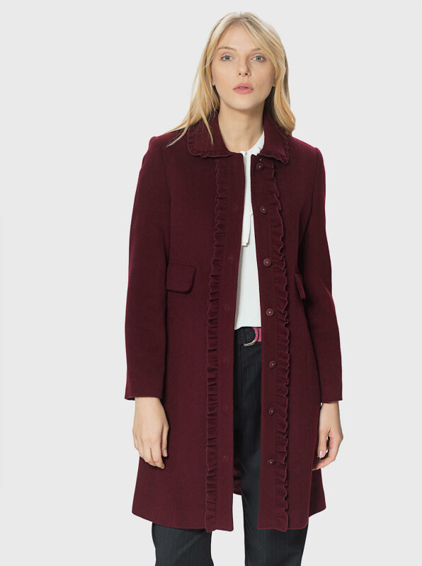  Fırfır Detaylı Kaban Bordo 