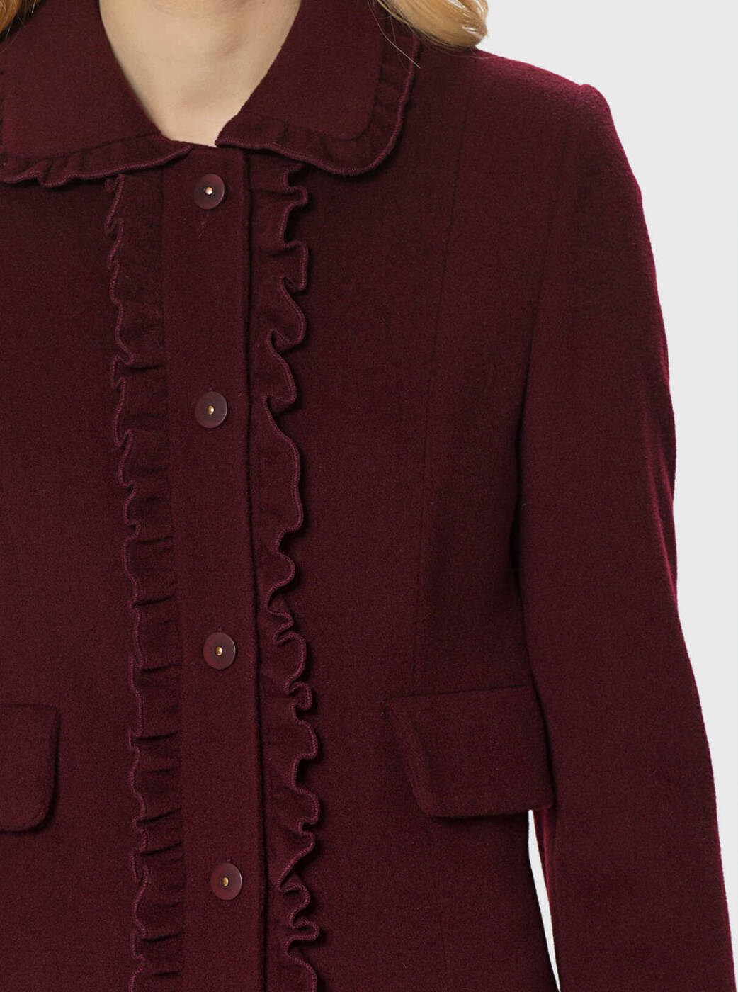  Fırfır Detaylı Kaban Bordo - 3