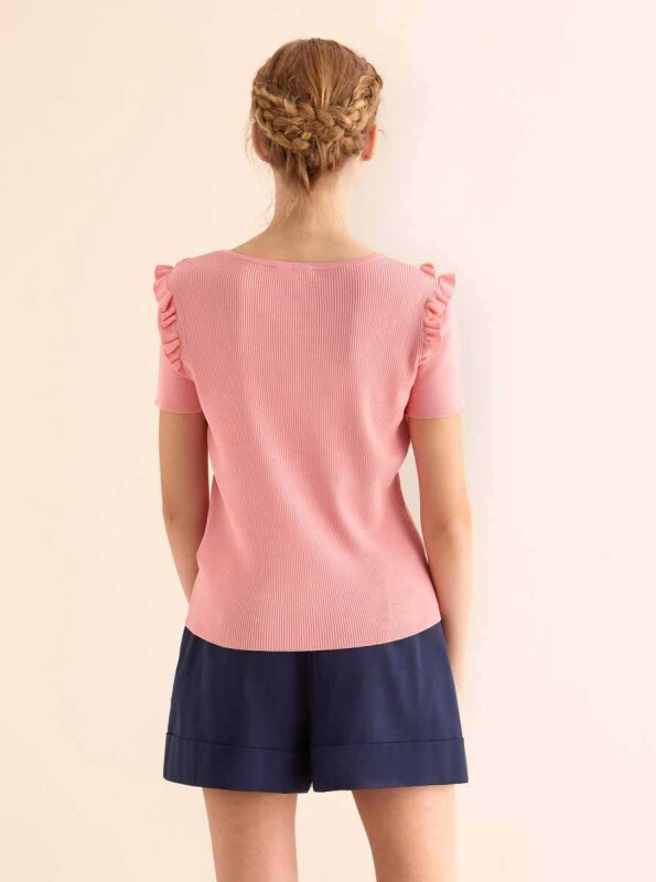 Fırfır Detaylı Yarım Kol Triko Pembe - 2