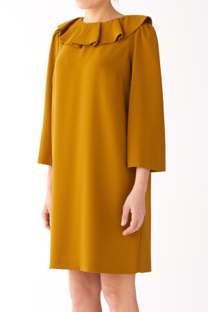  Fırfır Yakalı Mini Elbise Olive - 3