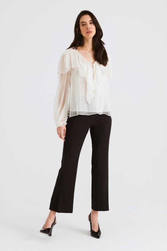 Fırfırlı Bluz Krem - 3