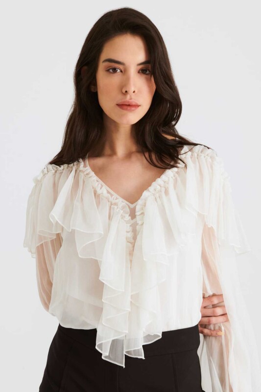 Fırfırlı Bluz Krem - 1