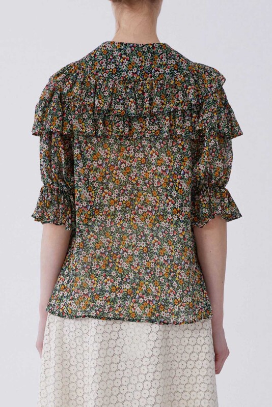 Fırfırlı Çiçek Desenli Kadın Gömlek Standart Renk - 2