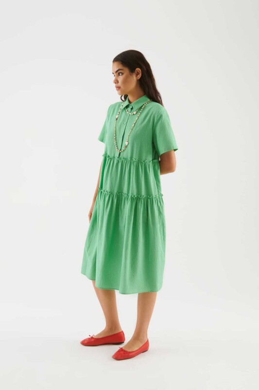 Fırfırlı Midi Boy Elbise Yeşil - 3