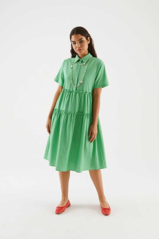 Fırfırlı Midi Boy Elbise Yeşil - 1