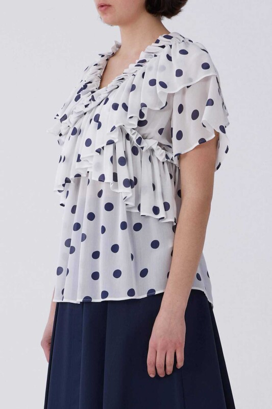 Fırfırlı Siyah Puantiyeli Bluz Standart Renk - 3