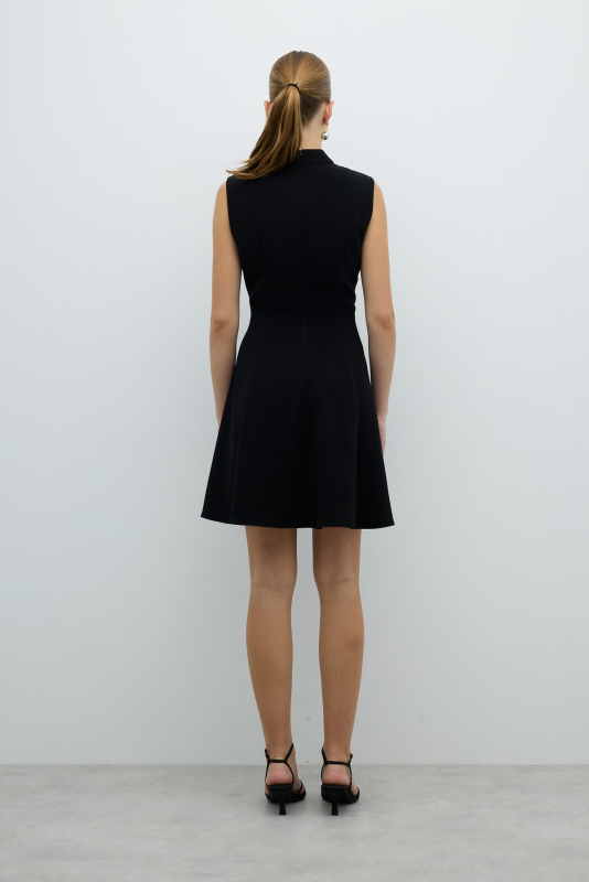 Fiyonk Detaylı Eteği Volanlı Mini Elbise Siyah - 2