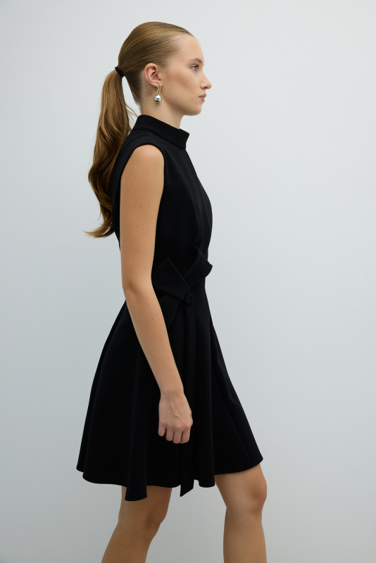 Fiyonk Detaylı Eteği Volanlı Mini Elbise Siyah - 4