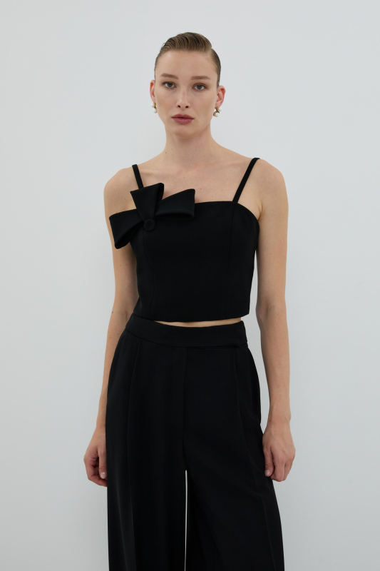 Fiyonk Detaylı İnci Askılı Büstiyer Siyah - 1