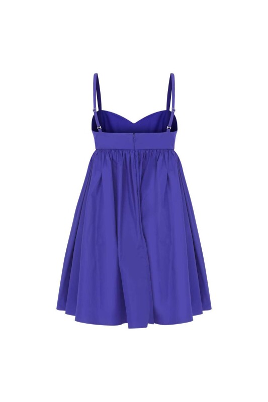  Fiyonk Detaylı Mini Tafta Saks Abiye Elbise Saks - 5