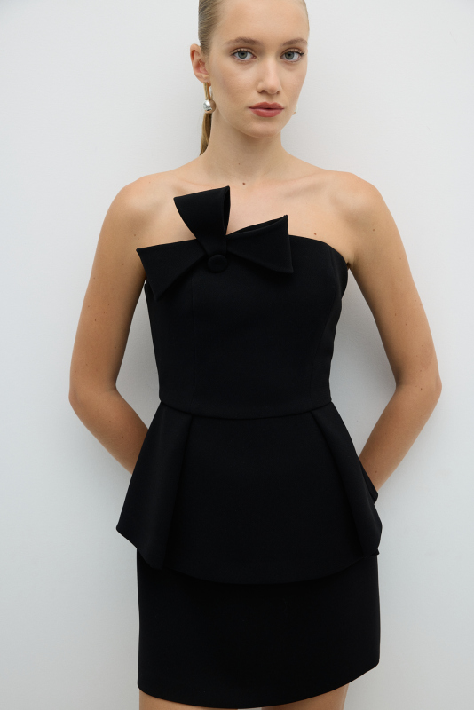 Fiyonk Detaylı Peplum Elbise Siyah - 3