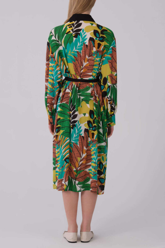 Floral Desenli Kuşak Detaylı Midi Boy Günlük Elbise Standart Renk - 2