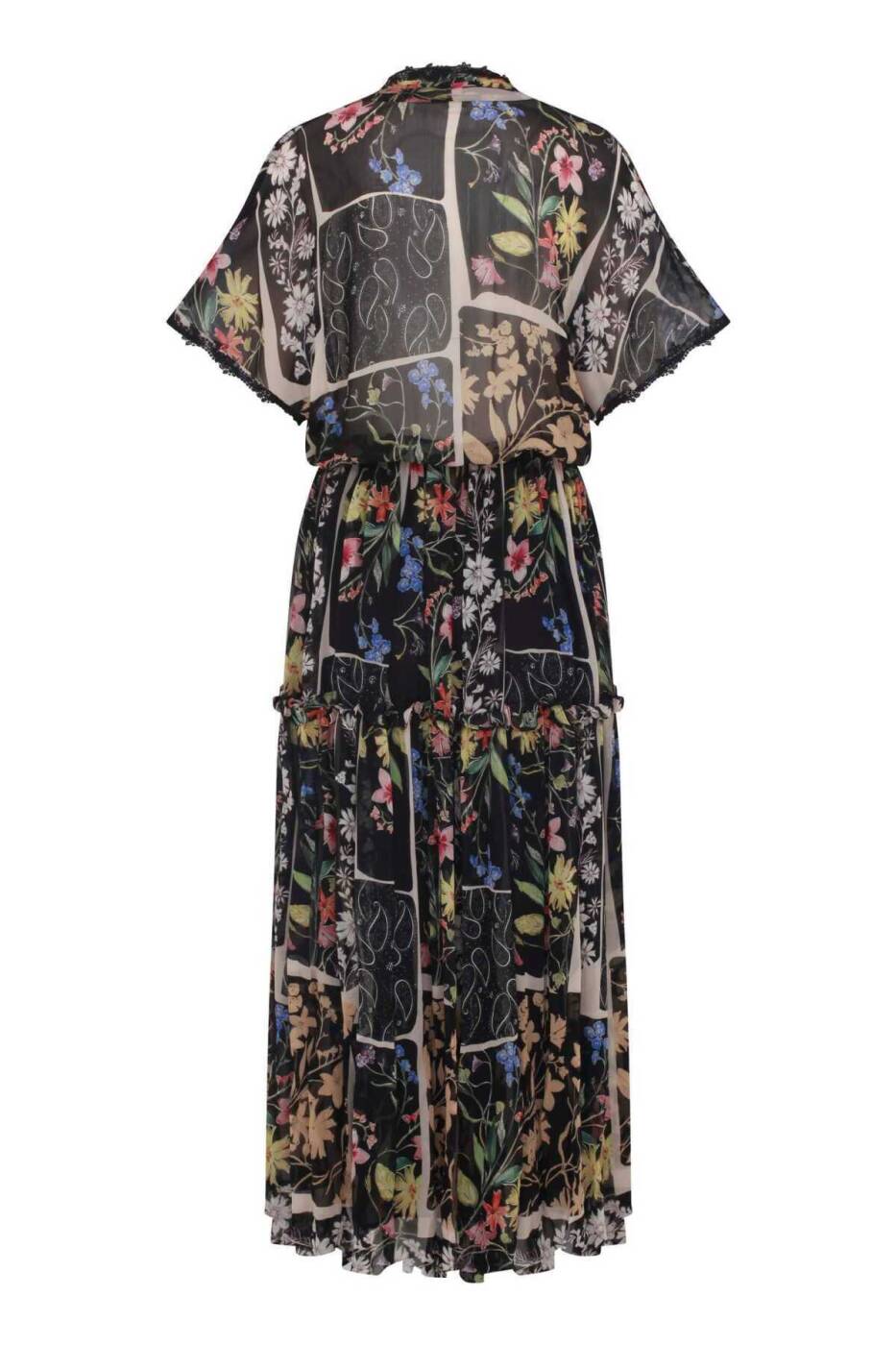  Floral Desenli V Yaka Şifon Elbise Standart Renk - 5