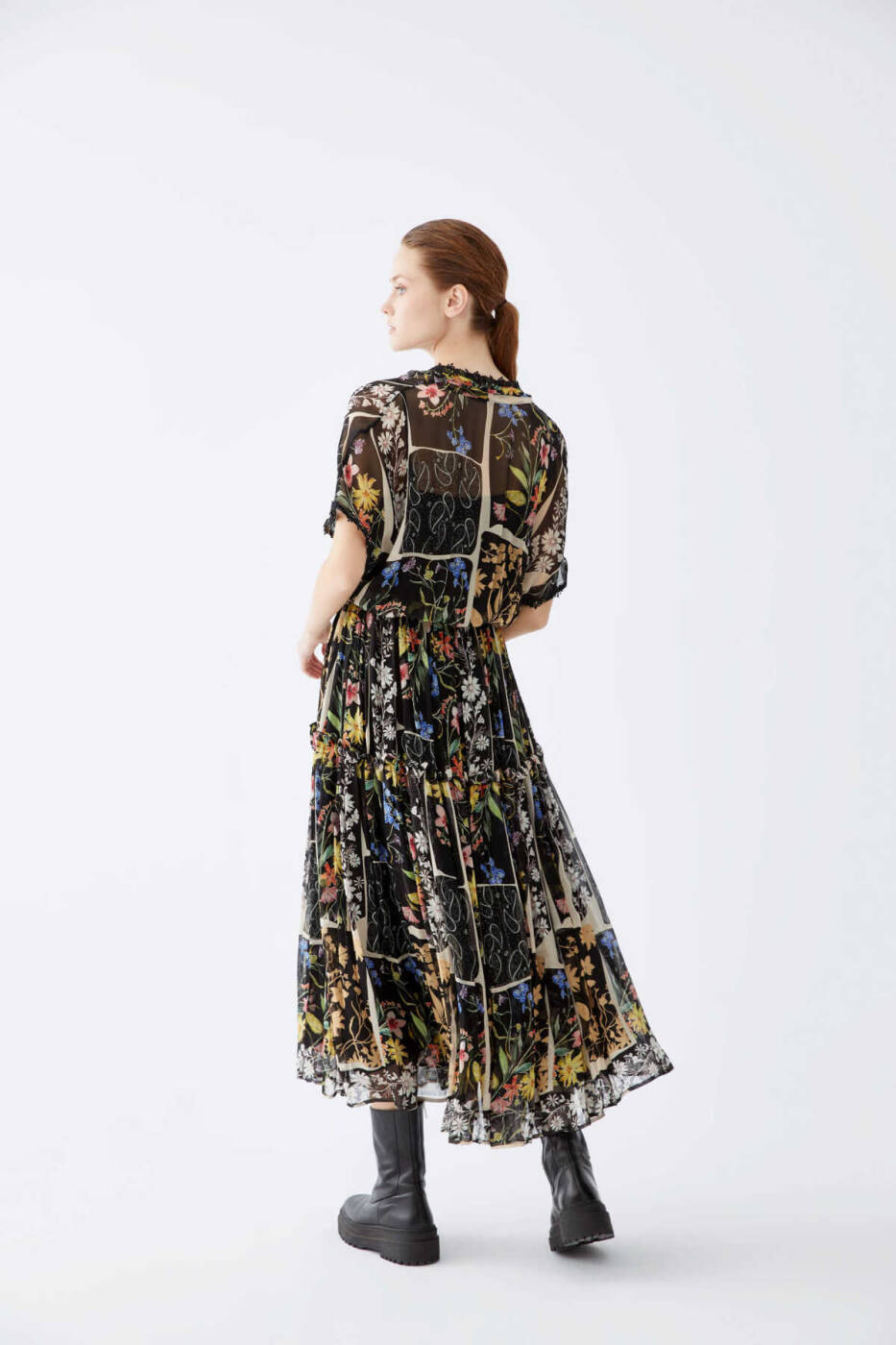  Floral Desenli V Yaka Şifon Elbise Standart Renk - 2