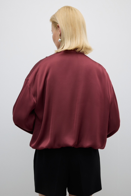 Fular Bağlamalı Kruvaze Saten Bluz Bordo - 2