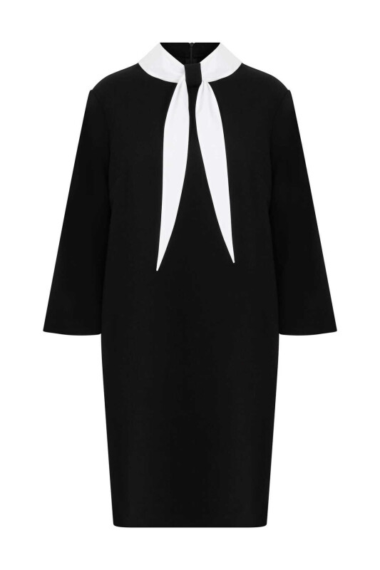  Fular Detaylı Günlük Elbise Siyah - 4