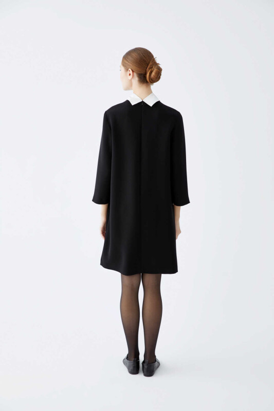  Fular Detaylı Günlük Elbise Siyah - 2