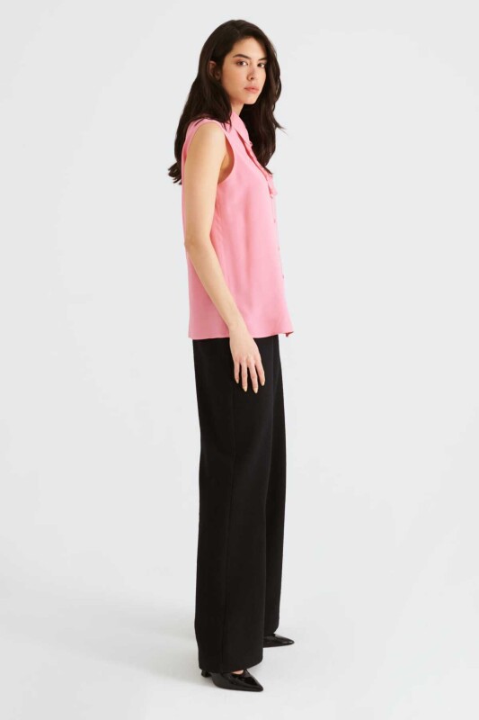 Fular Yakalı Kolsuz Kadın Gömlek Pembe - 3