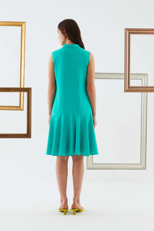 Fularlı Günlük Elbise Turkuaz - 2