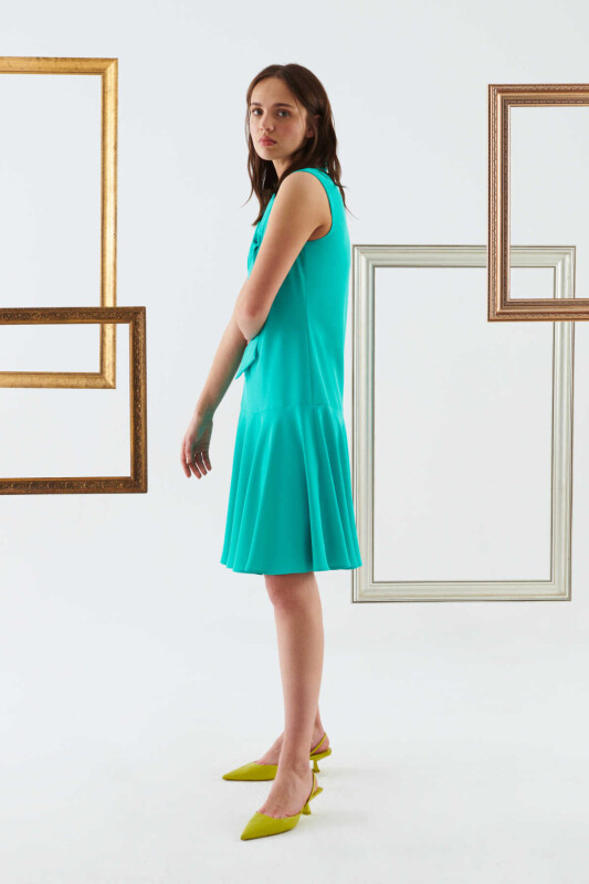 Fularlı Günlük Elbise Turkuaz - 3