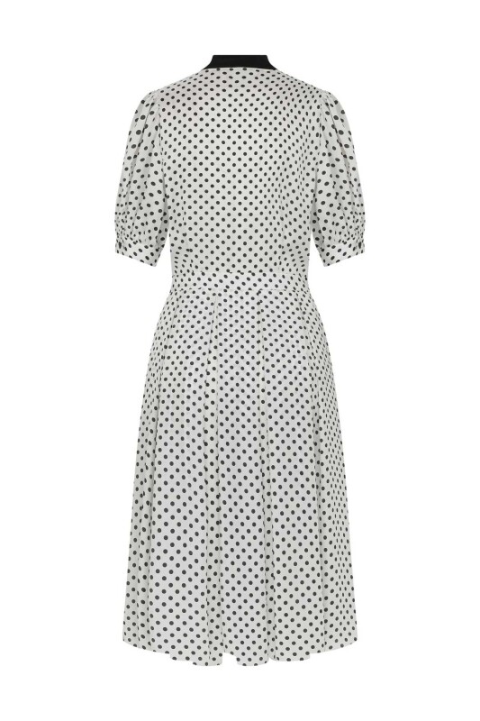 Fularlı Puantiyeli Midi Boy Elbise Standart Renk - 5